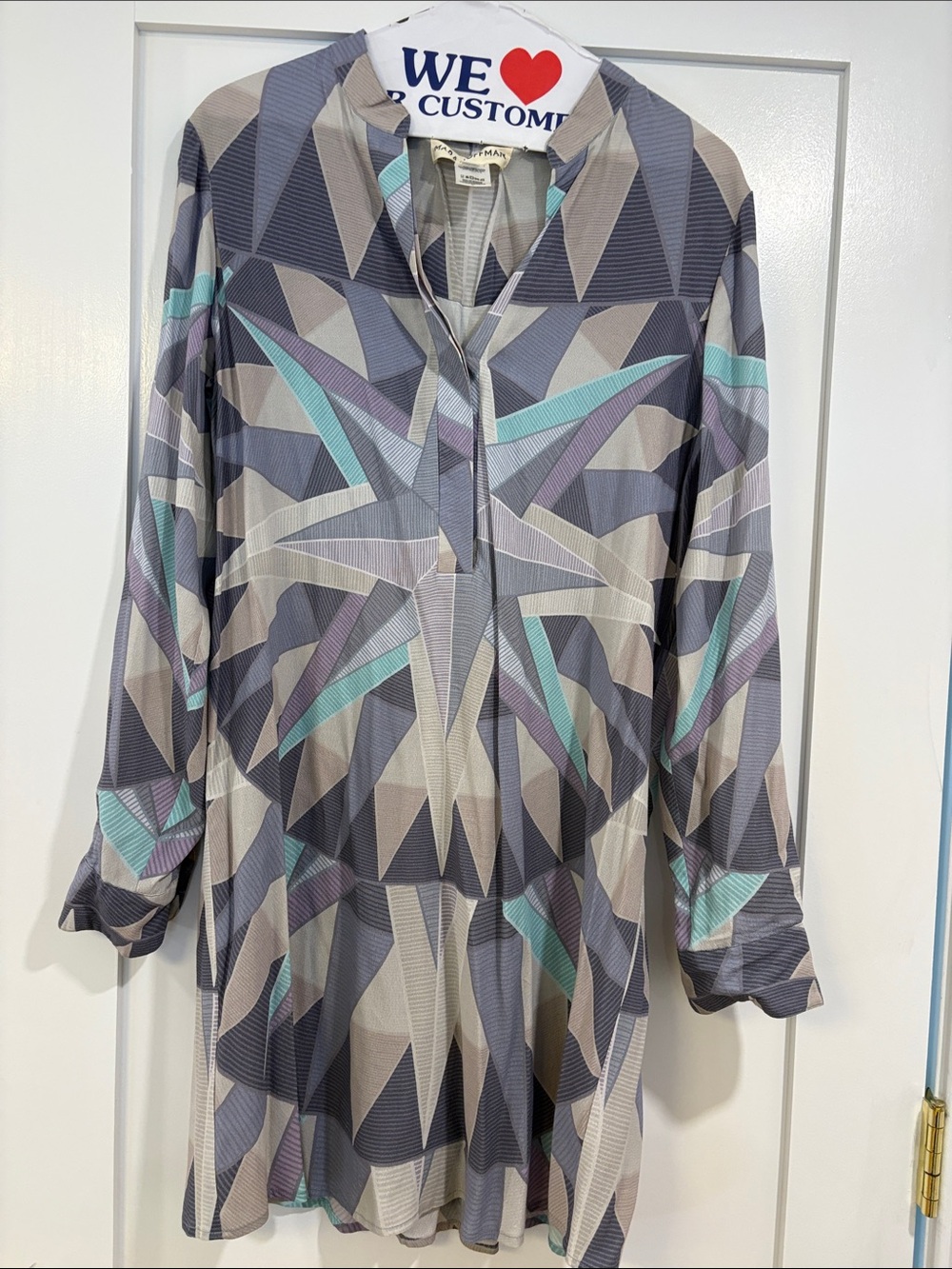 Mara Hoffman Gray Geometric Tunic with Teal and Lavender Details